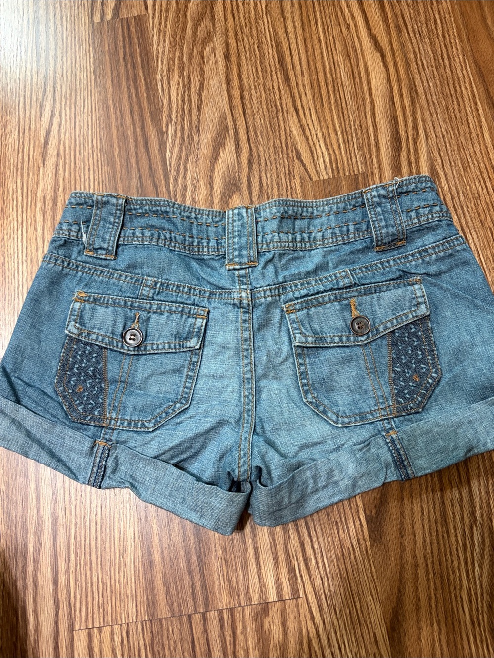 Women's Light Blue Denim Jean Shorts with Decorative Back Pockets